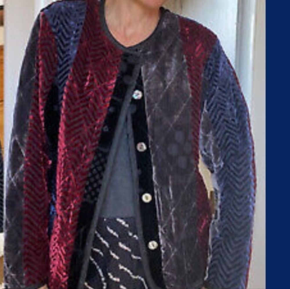KOOS of Course! (Size M) Multicolored Patchwork Pattern Velvet Textured Jacket